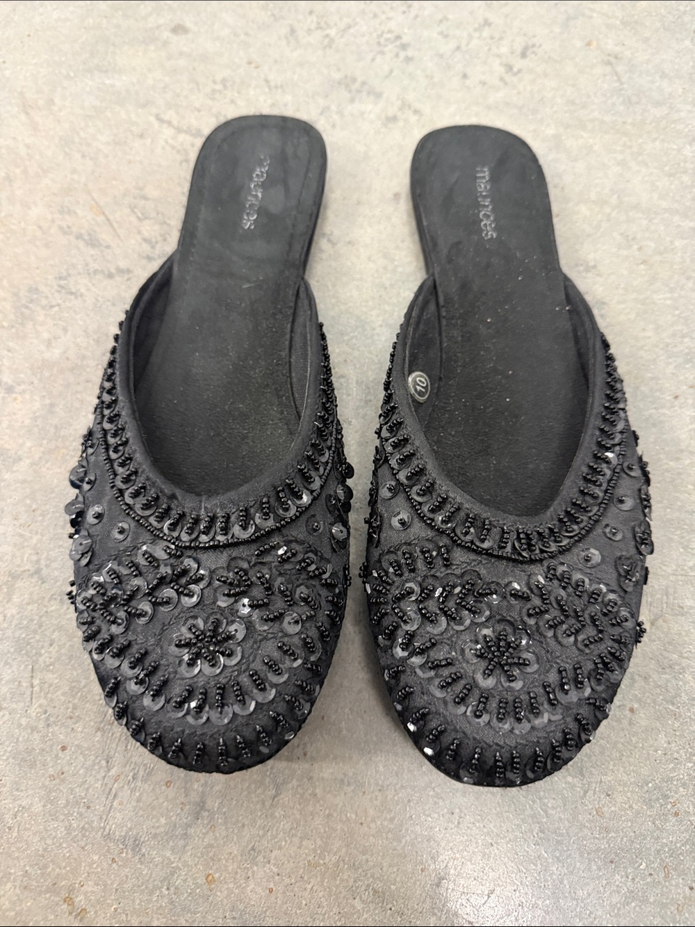 Maurices Black Beaded Slip-On Mules